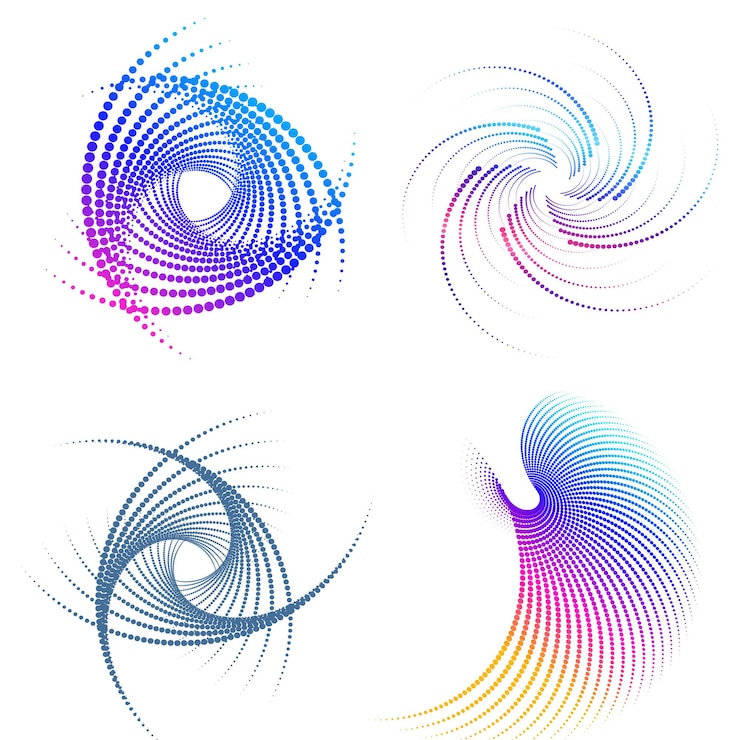 Vector el elemento de diseño del conjunto círculo colores vectoriales en negrita aislados anillo dorado de rayas onduladas de brillo abstracto de muchos remolinos brillantes creados usando blend tool ilustración vectorial eps10 para su presentación