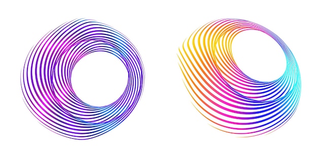 El elemento de diseño del conjunto círculo colores vectoriales en negrita aislados anillo dorado de rayas onduladas de brillo abstracto de muchos remolinos brillantes creados usando Blend Tool Ilustración vectorial EPS10 para su presentación