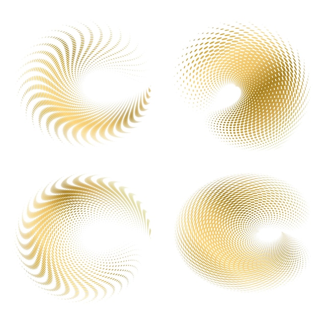 El elemento de diseño del conjunto círculo colores vectoriales en negrita aislados anillo dorado de rayas onduladas de brillo abstracto de muchos remolinos brillantes creados usando Blend Tool Ilustración vectorial EPS10 para su presentación