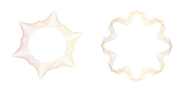 El elemento de diseño del conjunto círculo colores vectoriales en negrita aislados anillo dorado de rayas onduladas de brillo abstracto de muchos remolinos brillantes creados usando Blend Tool Ilustración vectorial EPS10 para su presentación