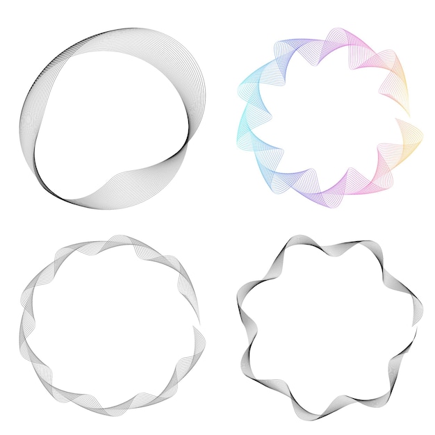 El elemento de diseño del conjunto círculo colores vectoriales en negrita aislados anillo dorado de rayas onduladas de brillo abstracto de muchos remolinos brillantes creados usando Blend Tool Ilustración vectorial EPS10 para su presentación