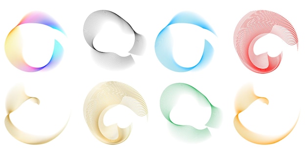 El elemento de diseño del conjunto círculo colores vectoriales en negrita aislados anillo dorado de rayas onduladas de brillo abstracto de muchos remolinos brillantes creados usando Blend Tool Ilustración vectorial EPS10 para su presentación