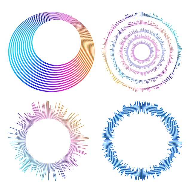 El elemento de diseño del conjunto círculo colores vectoriales en negrita aislados anillo dorado de rayas onduladas de brillo abstracto de muchos remolinos brillantes creados usando Blend Tool Ilustración vectorial EPS10 para su presentación