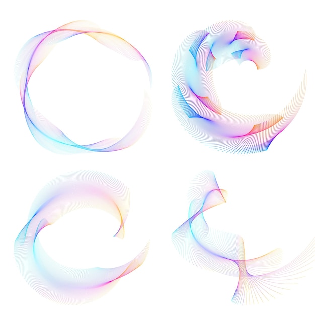 El elemento de diseño del conjunto círculo colores vectoriales en negrita aislados anillo dorado de rayas onduladas de brillo abstracto de muchos remolinos brillantes creados usando Blend Tool Ilustración vectorial EPS10 para su presentación