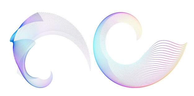 El elemento de diseño del conjunto círculo colores vectoriales en negrita aislados anillo dorado de rayas onduladas de brillo abstracto de muchos remolinos brillantes creados usando Blend Tool Ilustración vectorial EPS10 para su presentación
