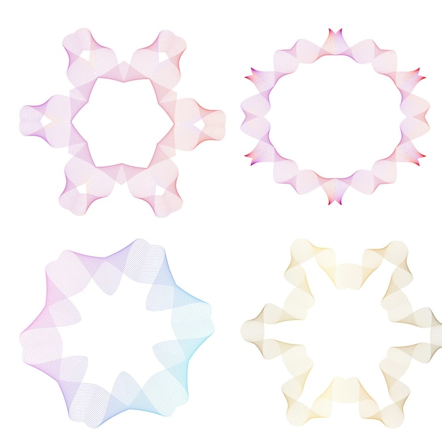 El elemento de diseño del conjunto círculo colores vectoriales en negrita aislados anillo dorado de rayas onduladas de brillo abstracto de muchos remolinos brillantes creados usando Blend Tool Ilustración vectorial EPS10 para su presentación
