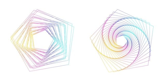 El elemento de diseño del conjunto círculo colores vectoriales en negrita aislados anillo dorado de rayas onduladas de brillo abstracto de muchos remolinos brillantes creados usando Blend Tool Ilustración vectorial EPS10 para su presentación