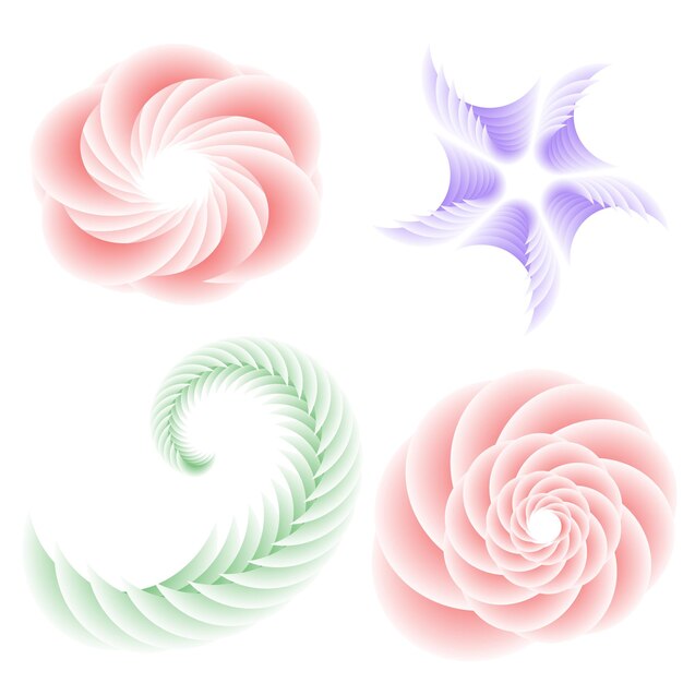 El elemento de diseño del conjunto círculo colores vectoriales en negrita aislados anillo dorado de rayas onduladas de brillo abstracto de muchos remolinos brillantes creados usando Blend Tool Ilustración vectorial EPS10 para su presentación