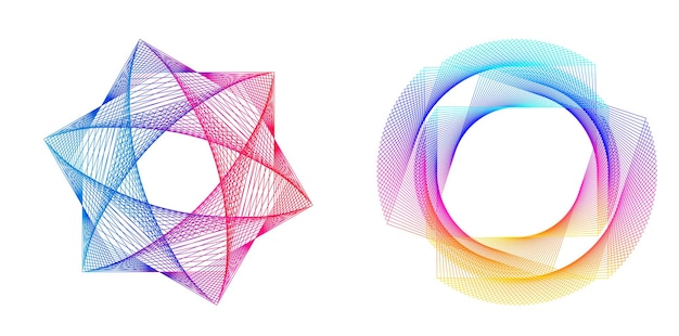 El elemento de diseño del conjunto círculo colores vectoriales en negrita aislados anillo dorado de rayas onduladas de brillo abstracto de muchos remolinos brillantes creados usando Blend Tool Ilustración vectorial EPS10 para su presentación