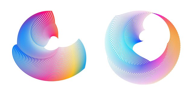 El elemento de diseño del conjunto círculo colores vectoriales en negrita aislados anillo dorado de rayas onduladas de brillo abstracto de muchos remolinos brillantes creados usando Blend Tool Ilustración vectorial EPS10 para su presentación