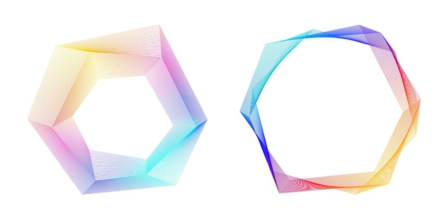 El elemento de diseño del conjunto círculo colores vectoriales en negrita aislados anillo dorado de rayas onduladas de brillo abstracto de muchos remolinos brillantes creados usando Blend Tool Ilustración vectorial EPS10 para su presentación