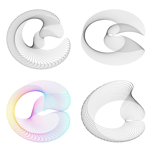 El elemento de diseño del conjunto círculo colores vectoriales en negrita aislados anillo dorado de rayas onduladas de brillo abstracto de muchos remolinos brillantes creados usando Blend Tool Ilustración vectorial EPS10 para su presentación
