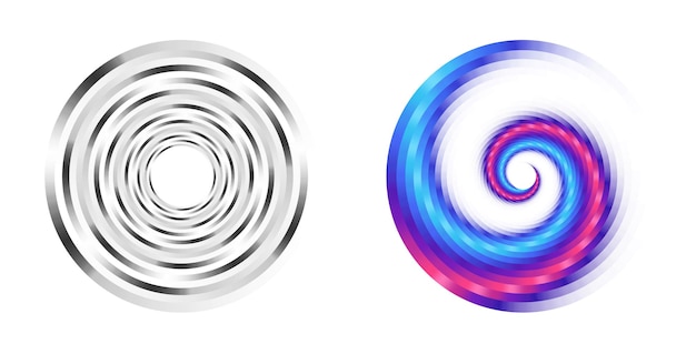 El elemento de diseño del conjunto círculo colores vectoriales en negrita aislados anillo dorado de rayas onduladas de brillo abstracto de muchos remolinos brillantes creados usando Blend Tool Ilustración vectorial EPS10 para su presentación
