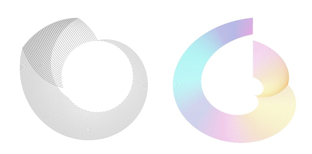 El elemento de diseño del conjunto círculo colores vectoriales en negrita aislados anillo dorado de rayas onduladas de brillo abstracto de muchos remolinos brillantes creados usando Blend Tool Ilustración vectorial EPS10 para su presentación