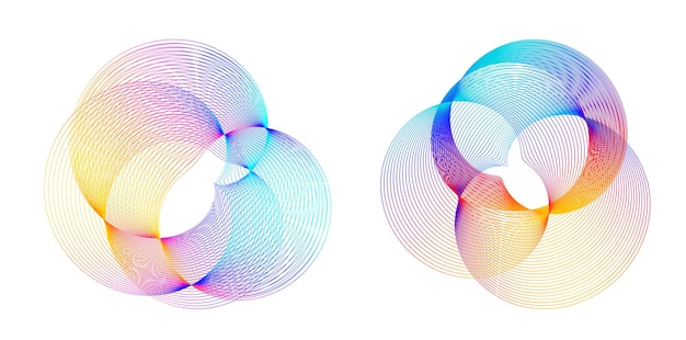 El elemento de diseño del conjunto círculo colores vectoriales en negrita aislados anillo dorado de rayas onduladas de brillo abstracto de muchos remolinos brillantes creados usando Blend Tool Ilustración vectorial EPS10 para su presentación