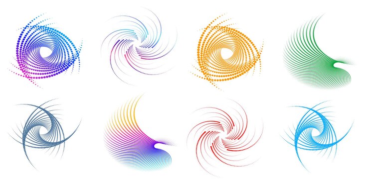 Vector el elemento de diseño del conjunto círculo colores vectoriales en negrita aislados anillo dorado de rayas onduladas de brillo abstracto de muchos remolinos brillantes creados usando blend tool ilustración vectorial eps10 para su presentación