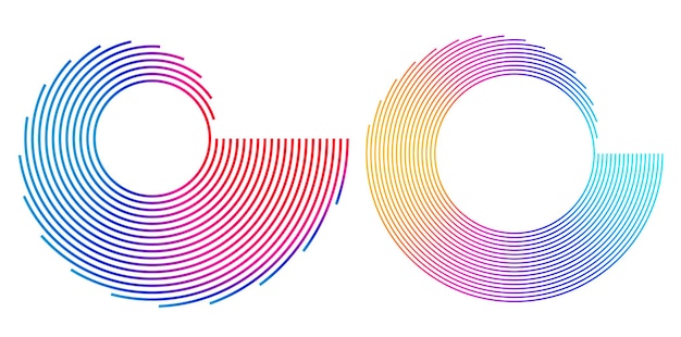 El elemento de diseño del conjunto círculo colores vectoriales en negrita aislados anillo dorado de rayas onduladas de brillo abstracto de muchos remolinos brillantes creados usando Blend Tool Ilustración vectorial EPS10 para su presentación