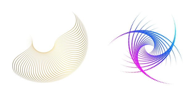 El elemento de diseño del conjunto círculo colores vectoriales en negrita aislados anillo dorado de rayas onduladas de brillo abstracto de muchos remolinos brillantes creados usando Blend Tool Ilustración vectorial EPS10 para su presentación