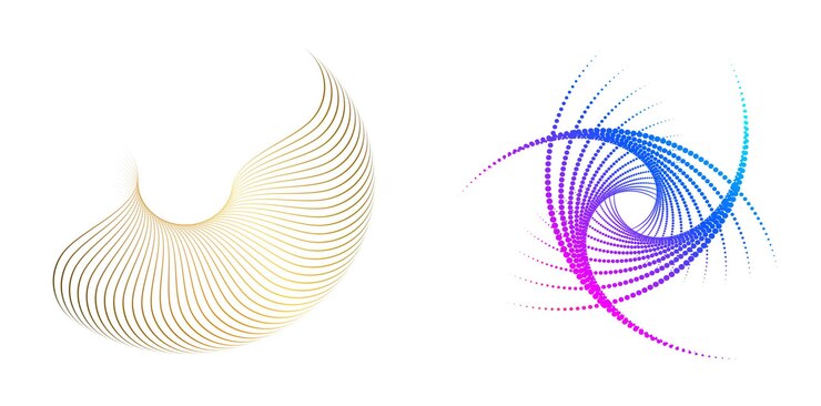 Vector el elemento de diseño del conjunto círculo colores vectoriales en negrita aislados anillo dorado de rayas onduladas de brillo abstracto de muchos remolinos brillantes creados usando blend tool ilustración vectorial eps10 para su presentación