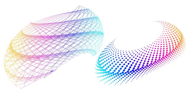 El elemento de diseño del conjunto círculo colores vectoriales en negrita aislados anillo dorado de rayas onduladas de brillo abstracto de muchos remolinos brillantes creados usando Blend Tool Ilustración vectorial EPS10 para su presentación