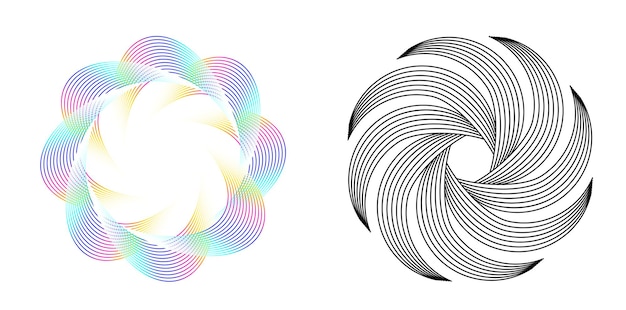 El elemento de diseño del conjunto círculo colores vectoriales en negrita aislados anillo dorado de rayas onduladas de brillo abstracto de muchos remolinos brillantes creados usando Blend Tool Ilustración vectorial EPS10 para su presentación