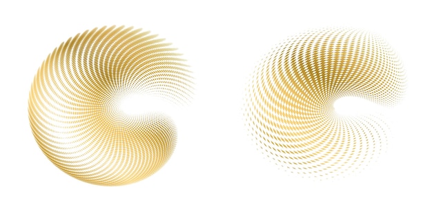El elemento de diseño del conjunto círculo colores vectoriales en negrita aislados anillo dorado de rayas onduladas de brillo abstracto de muchos remolinos brillantes creados usando Blend Tool Ilustración vectorial EPS10 para su presentación