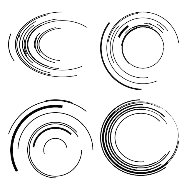 El elemento de diseño del conjunto círculo colores vectoriales en negrita aislados anillo dorado de rayas onduladas de brillo abstracto de muchos remolinos brillantes creados usando Blend Tool Ilustración vectorial EPS10 para su presentación