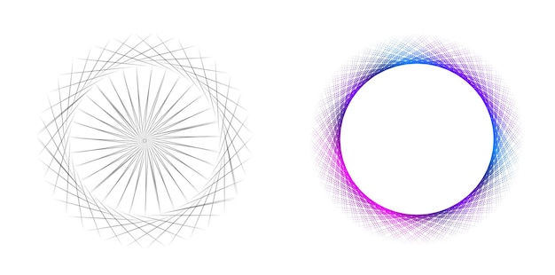 El elemento de diseño del conjunto círculo colores vectoriales en negrita aislados anillo dorado de rayas onduladas de brillo abstracto de muchos remolinos brillantes creados usando Blend Tool Ilustración vectorial EPS10 para su presentación