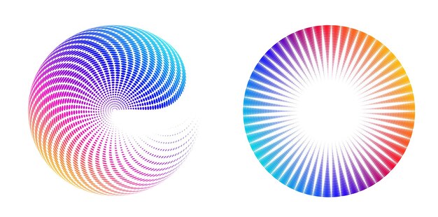 El elemento de diseño del conjunto círculo colores vectoriales en negrita aislados anillo dorado de rayas onduladas de brillo abstracto de muchos remolinos brillantes creados usando Blend Tool Ilustración vectorial EPS10 para su presentación