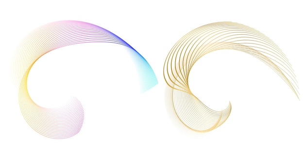 El elemento de diseño del conjunto círculo colores vectoriales en negrita aislados anillo dorado de rayas onduladas de brillo abstracto de muchos remolinos brillantes creados usando Blend Tool Ilustración vectorial EPS10 para su presentación