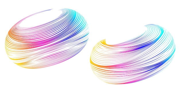 El elemento de diseño del conjunto círculo colores vectoriales en negrita aislados anillo dorado de rayas onduladas de brillo abstracto de muchos remolinos brillantes creados usando Blend Tool Ilustración vectorial EPS10 para su presentación