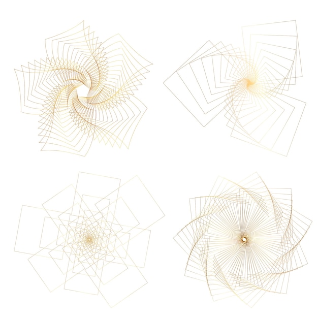 El elemento de diseño del conjunto círculo colores vectoriales en negrita aislados anillo dorado de rayas onduladas de brillo abstracto de muchos remolinos brillantes creados usando Blend Tool Ilustración vectorial EPS10 para su presentación