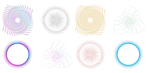 El elemento de diseño del conjunto círculo colores vectoriales en negrita aislados anillo dorado de rayas onduladas de brillo abstracto de muchos remolinos brillantes creados usando Blend Tool Ilustración vectorial EPS10 para su presentación