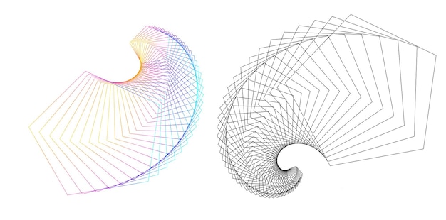 El elemento de diseño del conjunto círculo colores vectoriales en negrita aislados anillo dorado de rayas onduladas de brillo abstracto de muchos remolinos brillantes creados usando Blend Tool Ilustración vectorial EPS10 para su presentación