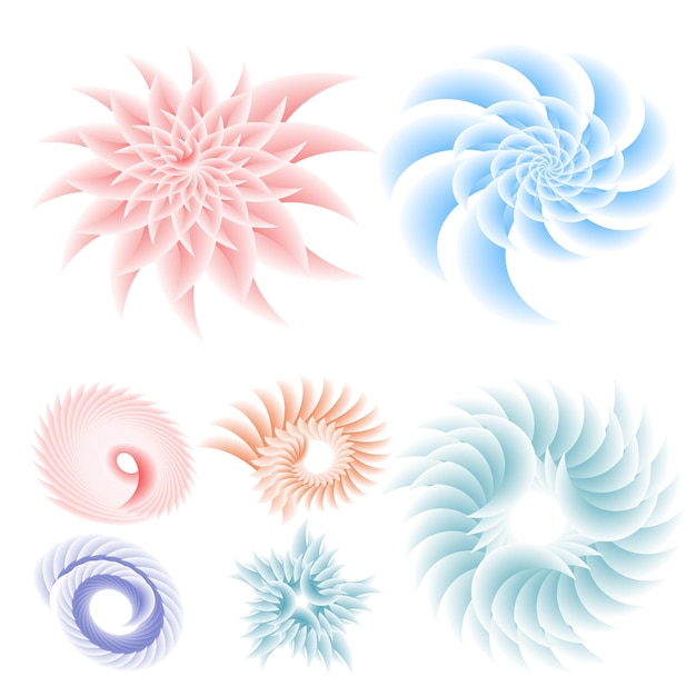 El elemento de diseño del conjunto círculo colores vectoriales en negrita aislados anillo dorado de rayas onduladas de brillo abstracto de muchos remolinos brillantes creados usando Blend Tool Ilustración vectorial EPS10 para su presentación