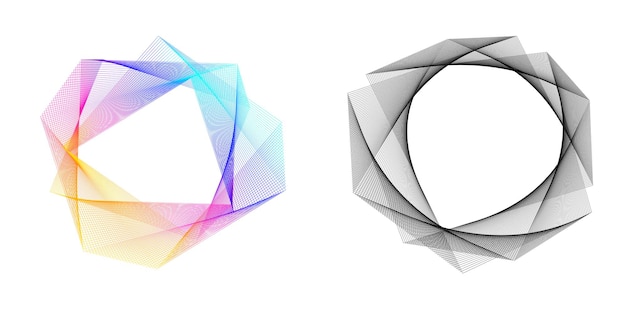 El elemento de diseño del conjunto círculo colores vectoriales en negrita aislados anillo dorado de rayas onduladas de brillo abstracto de muchos remolinos brillantes creados usando Blend Tool Ilustración vectorial EPS10 para su presentación