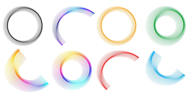 El elemento de diseño del conjunto círculo colores vectoriales en negrita aislados anillo dorado de rayas onduladas de brillo abstracto de muchos remolinos brillantes creados usando Blend Tool Ilustración vectorial EPS10 para su presentación