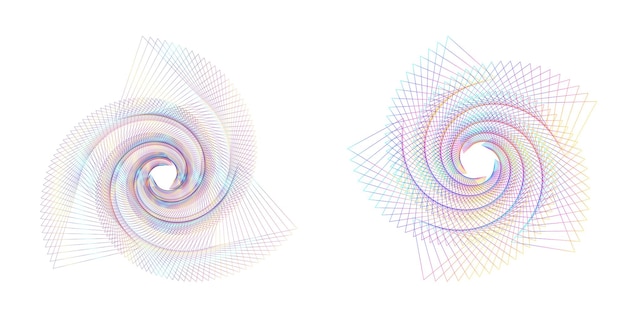 El elemento de diseño del conjunto círculo colores vectoriales en negrita aislados anillo dorado de rayas onduladas de brillo abstracto de muchos remolinos brillantes creados usando Blend Tool Ilustración vectorial EPS10 para su presentación