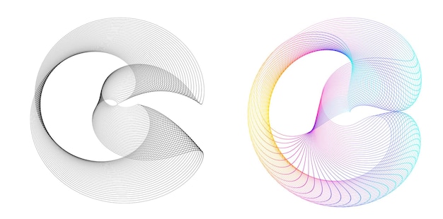 El elemento de diseño del conjunto círculo colores vectoriales en negrita aislados anillo dorado de rayas onduladas de brillo abstracto de muchos remolinos brillantes creados usando Blend Tool Ilustración vectorial EPS10 para su presentación