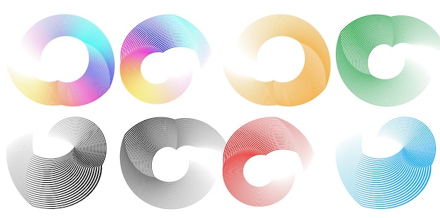 El elemento de diseño del conjunto círculo colores vectoriales en negrita aislados anillo dorado de rayas onduladas de brillo abstracto de muchos remolinos brillantes creados usando Blend Tool Ilustración vectorial EPS10 para su presentación
