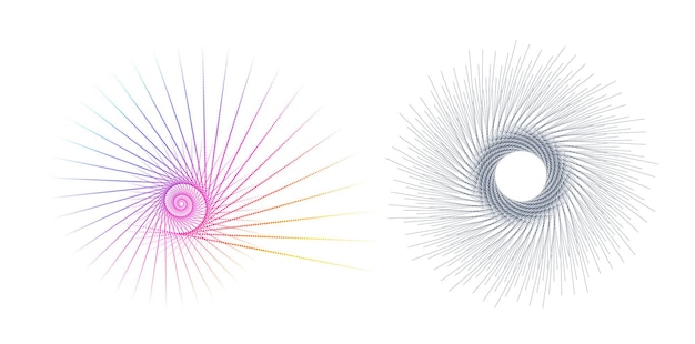 El elemento de diseño del conjunto círculo colores vectoriales en negrita aislados anillo dorado de rayas onduladas de brillo abstracto de muchos remolinos brillantes creados usando Blend Tool Ilustración vectorial EPS10 para su presentación