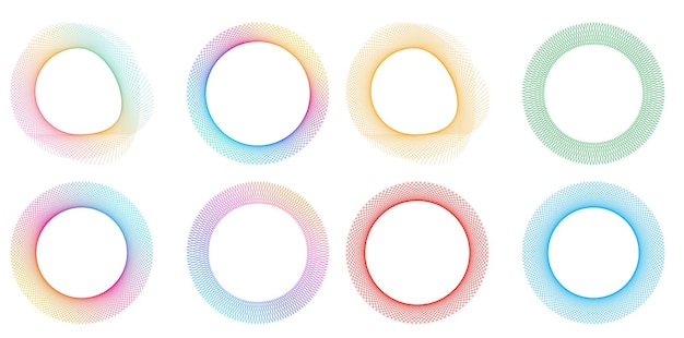 El elemento de diseño del conjunto círculo colores vectoriales en negrita aislados anillo dorado de rayas onduladas de brillo abstracto de muchos remolinos brillantes creados usando Blend Tool Ilustración vectorial EPS10 para su presentación