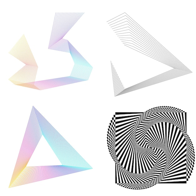 El elemento de diseño del conjunto círculo colores vectoriales en negrita aislados anillo dorado de rayas onduladas de brillo abstracto de muchos remolinos brillantes creados usando Blend Tool Ilustración vectorial EPS10 para su presentación