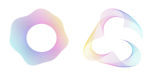 El elemento de diseño del conjunto círculo colores vectoriales en negrita aislados anillo dorado de rayas onduladas de brillo abstracto de muchos remolinos brillantes creados usando Blend Tool Ilustración vectorial EPS10 para su presentación