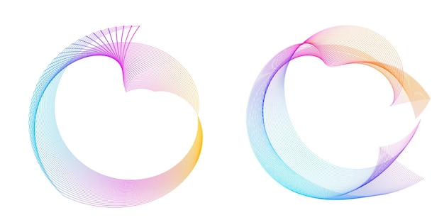 El elemento de diseño del conjunto círculo colores vectoriales en negrita aislados anillo dorado de rayas onduladas de brillo abstracto de muchos remolinos brillantes creados usando Blend Tool Ilustración vectorial EPS10 para su presentación