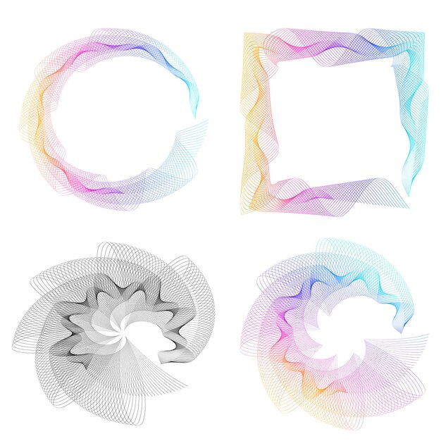 El elemento de diseño del conjunto círculo colores vectoriales en negrita aislados anillo dorado de rayas onduladas de brillo abstracto de muchos remolinos brillantes creados usando Blend Tool Ilustración vectorial EPS10 para su presentación