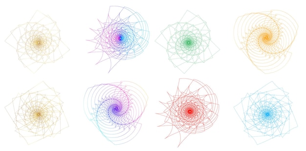 El elemento de diseño del conjunto círculo colores vectoriales en negrita aislados anillo dorado de rayas onduladas de brillo abstracto de muchos remolinos brillantes creados usando Blend Tool Ilustración vectorial EPS10 para su presentación