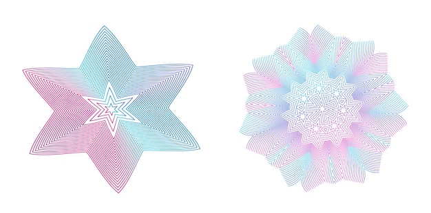 El elemento de diseño del conjunto círculo colores vectoriales en negrita aislados anillo dorado de rayas onduladas de brillo abstracto de muchos remolinos brillantes creados usando Blend Tool Ilustración vectorial EPS10 para su presentación