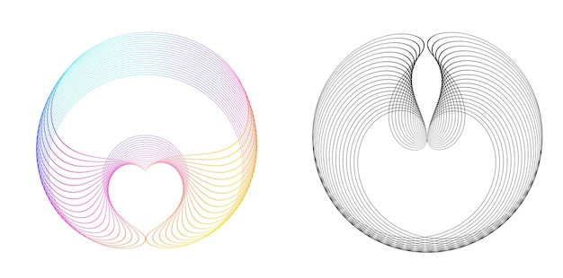 El elemento de diseño del conjunto círculo colores vectoriales en negrita aislados anillo dorado de rayas onduladas de brillo abstracto de muchos remolinos brillantes creados usando Blend Tool Ilustración vectorial EPS10 para su presentación