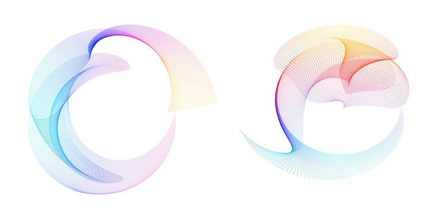 El elemento de diseño del conjunto círculo colores vectoriales en negrita aislados anillo dorado de rayas onduladas de brillo abstracto de muchos remolinos brillantes creados usando Blend Tool Ilustración vectorial EPS10 para su presentación